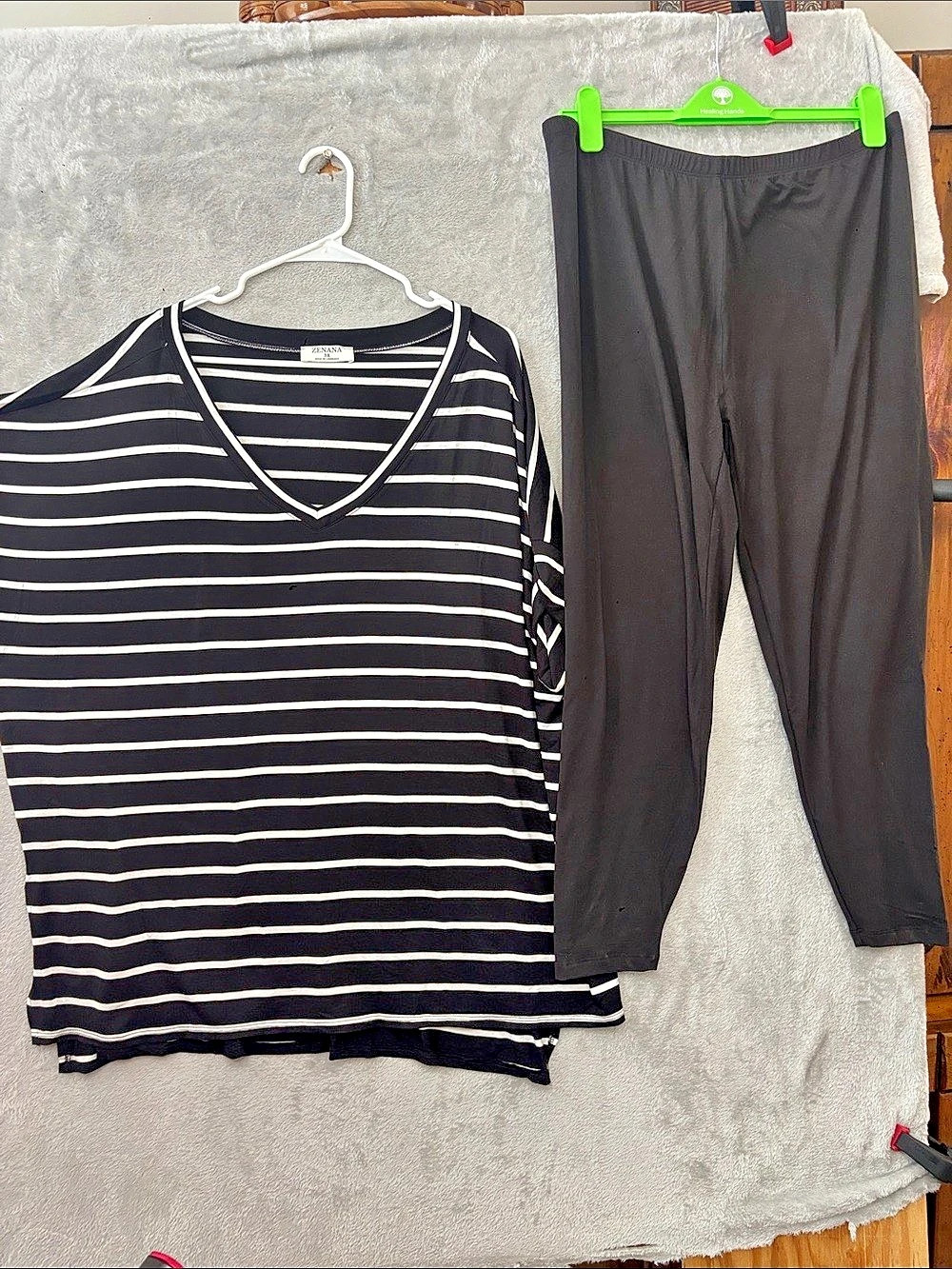 ZENANA Striped V-Neck Tunic Set Black & White Size 3X